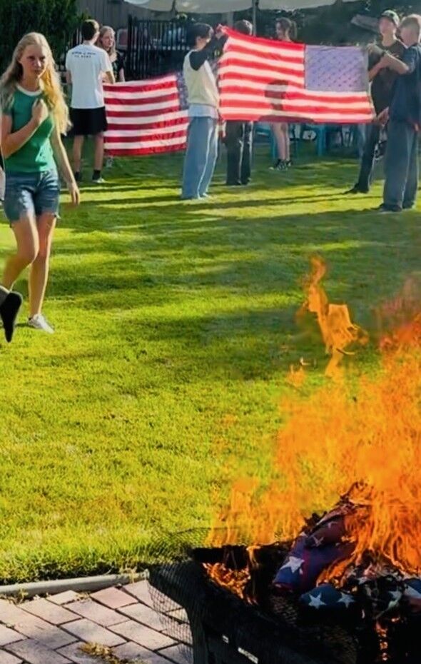 Flag on fire